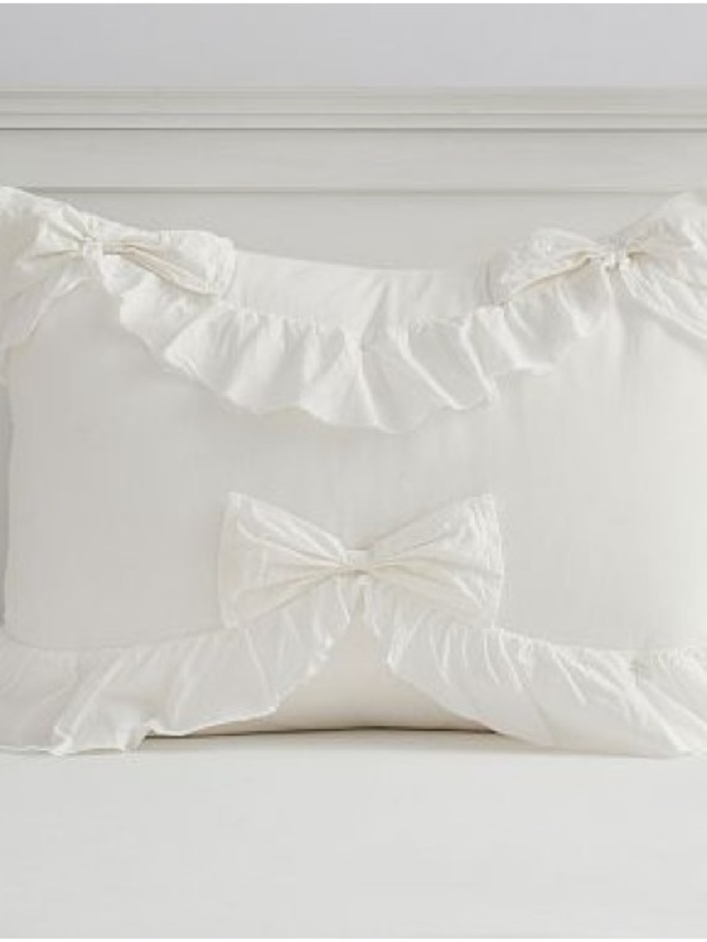 LoveShackFancy Cream Ruffled Bow Pillow Sham